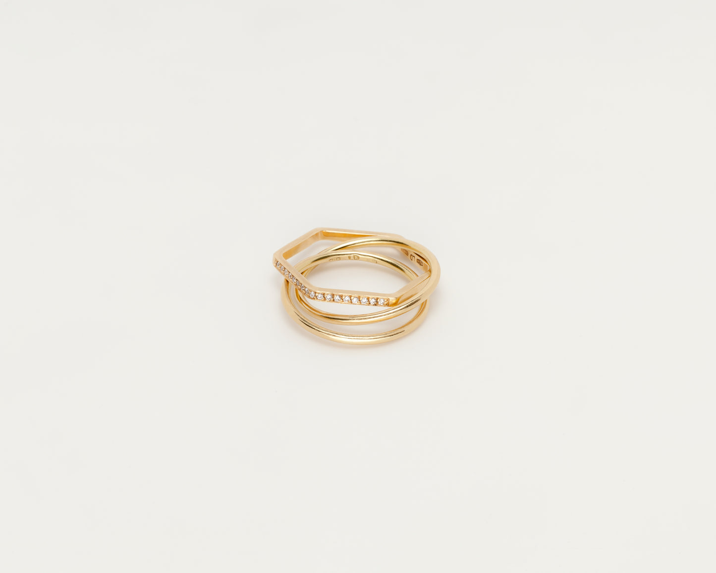 18KT Yellow gold ring, with diamonds - Cerchio Cerchio Esagono