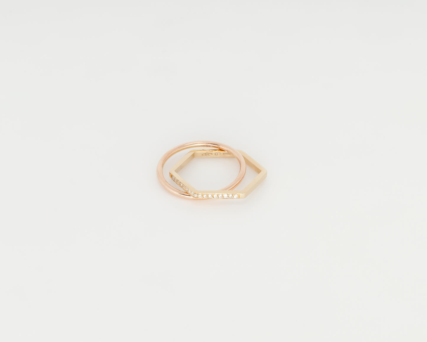 Yellow and rose gold ring,18KT with diamonds - Cerchio Esagono