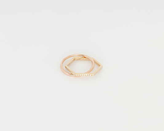 Yellow and rose gold ring,18KT with diamonds - Cerchio Esagono