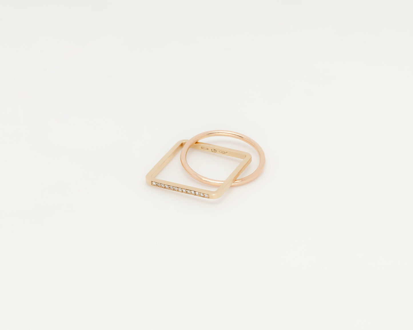 18KT yellow and rose gold ring with diamonds - Quadrato Cerchio