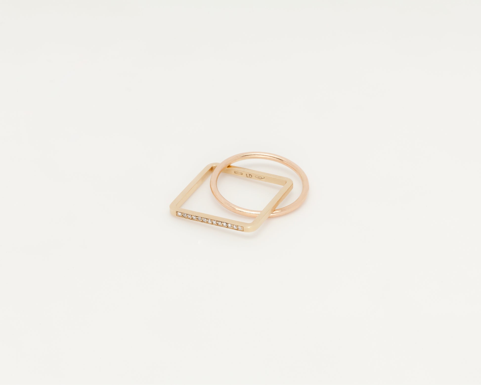 18KT yellow and rose gold ring with diamonds - Quadrato Cerchio