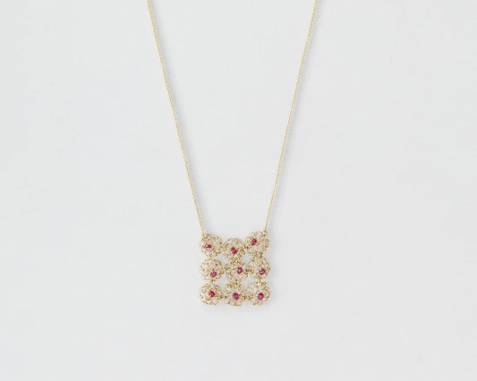 18KT yellow gold short necklace with rubies – Collage