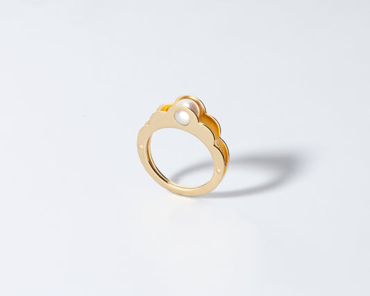 18KT yellow gold pearl ring with akoya pearl - Enclosed