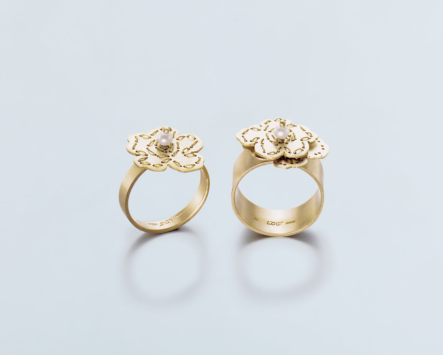 18KT yellow gold band rings with freshwater pearls - Fiori R