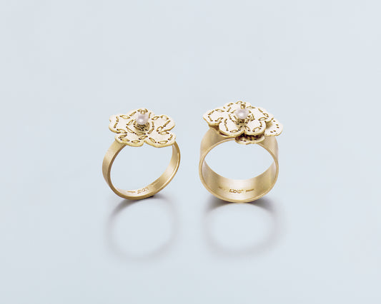 18KT yellow gold band rings with freshwater pearls - Fiori R