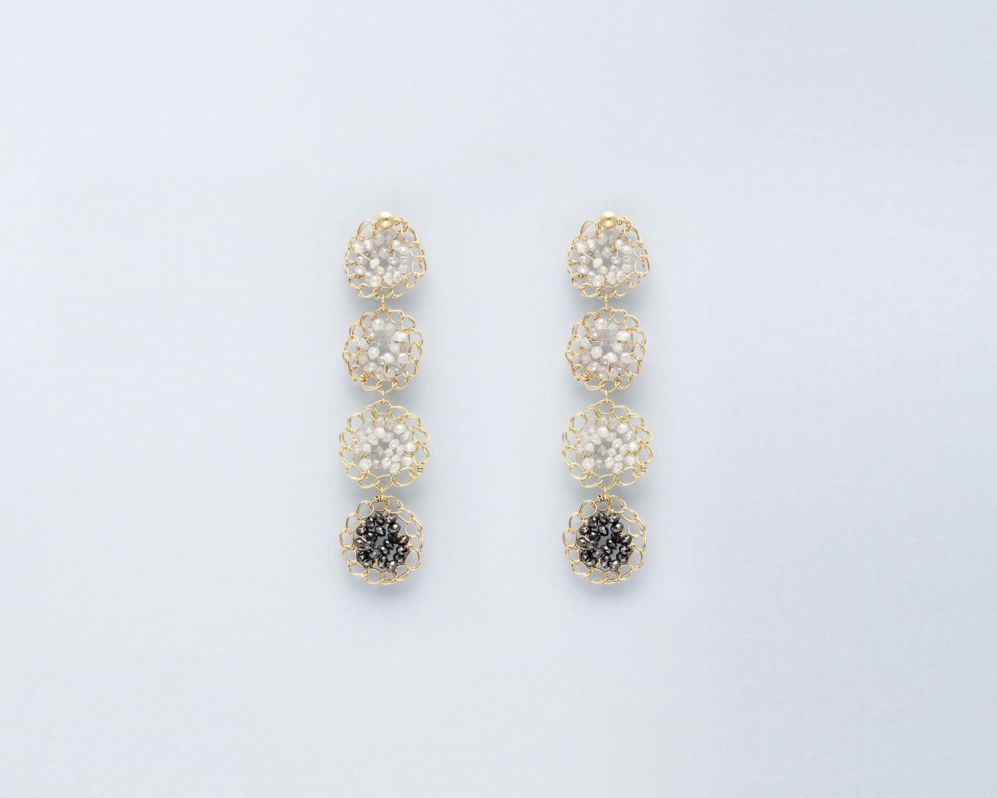 18KT yellow gold earrings whit grey and black diamonds - Mosaico Tesserae