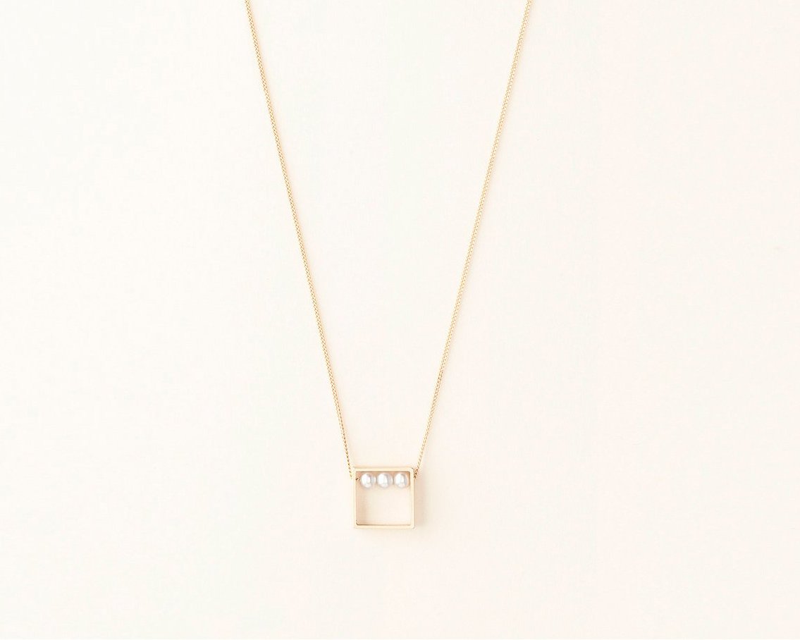 18KT yellow gold pendant necklace with akoya pearl (diameter 3,2 MM) - Quadratino