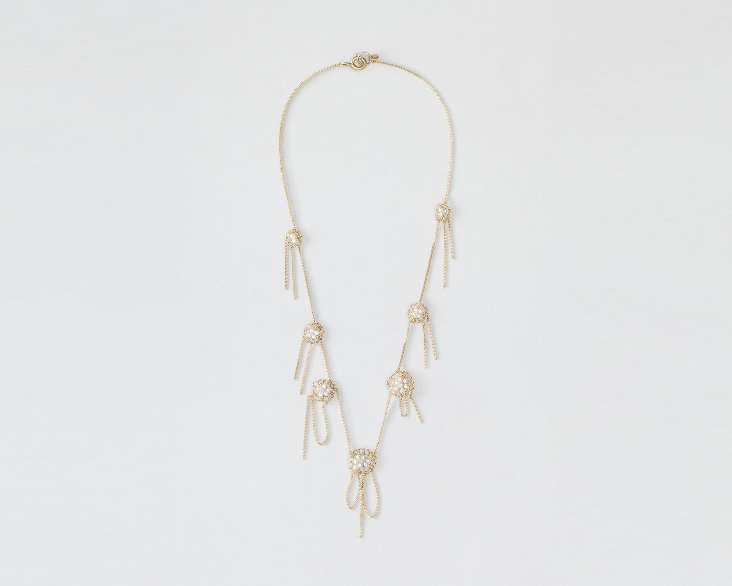 18KT yellow gold chained studs necklace with freshwater pearls - Teodolinda N