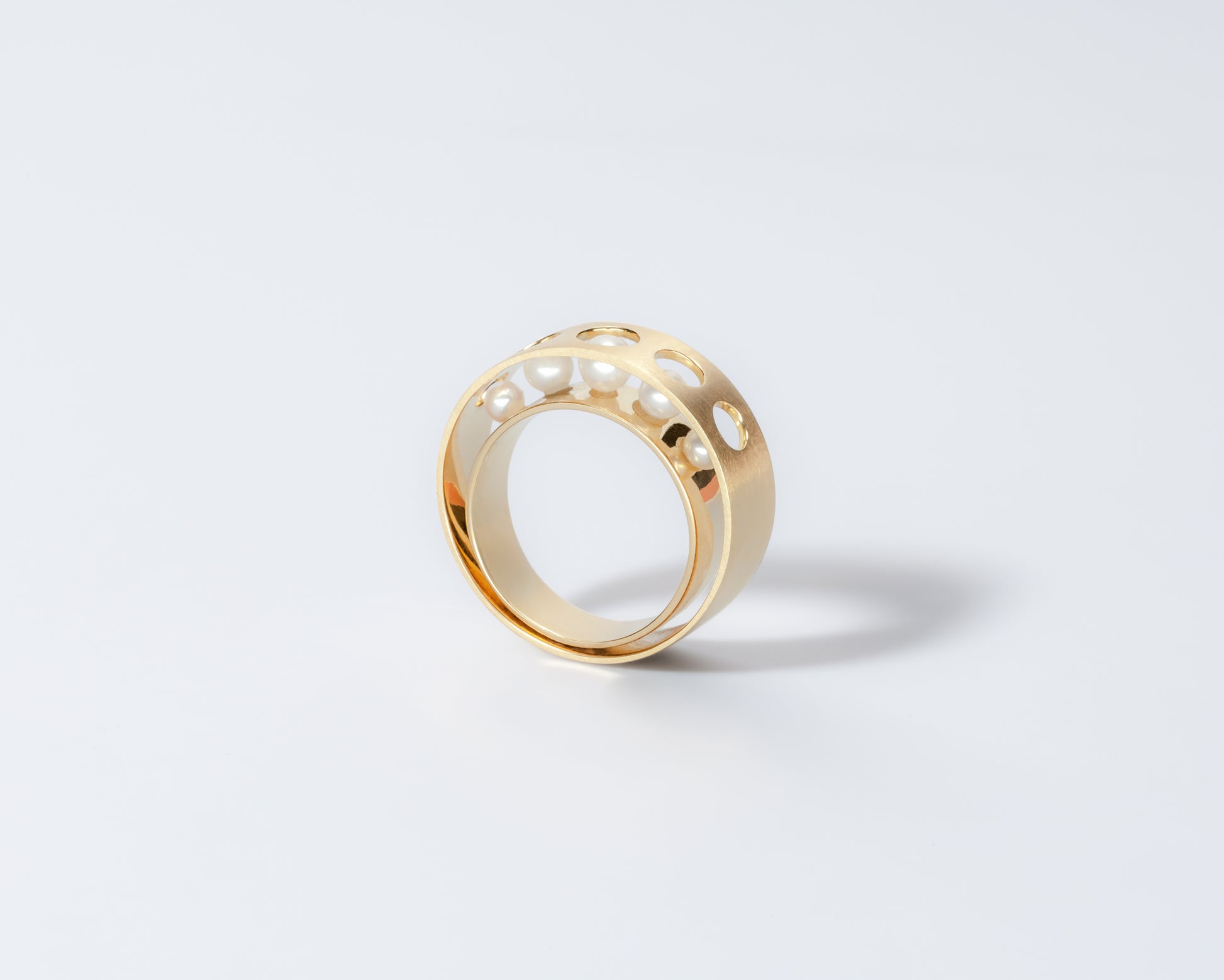 18KT Double band gold ring with akoya pearls (diameter 3-3,5-4 MM) - Trasparenze R