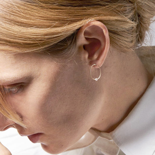 18KT yellow gold earrings with freshwater pearls - Mini Oval