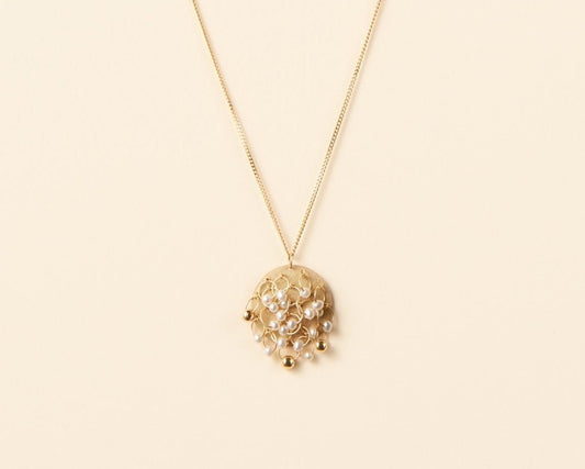18KT gold hanging necklace with freshwater pearls - Pluff 01N