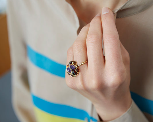 18KT yellow gold ring with semiprecious stones - Colori