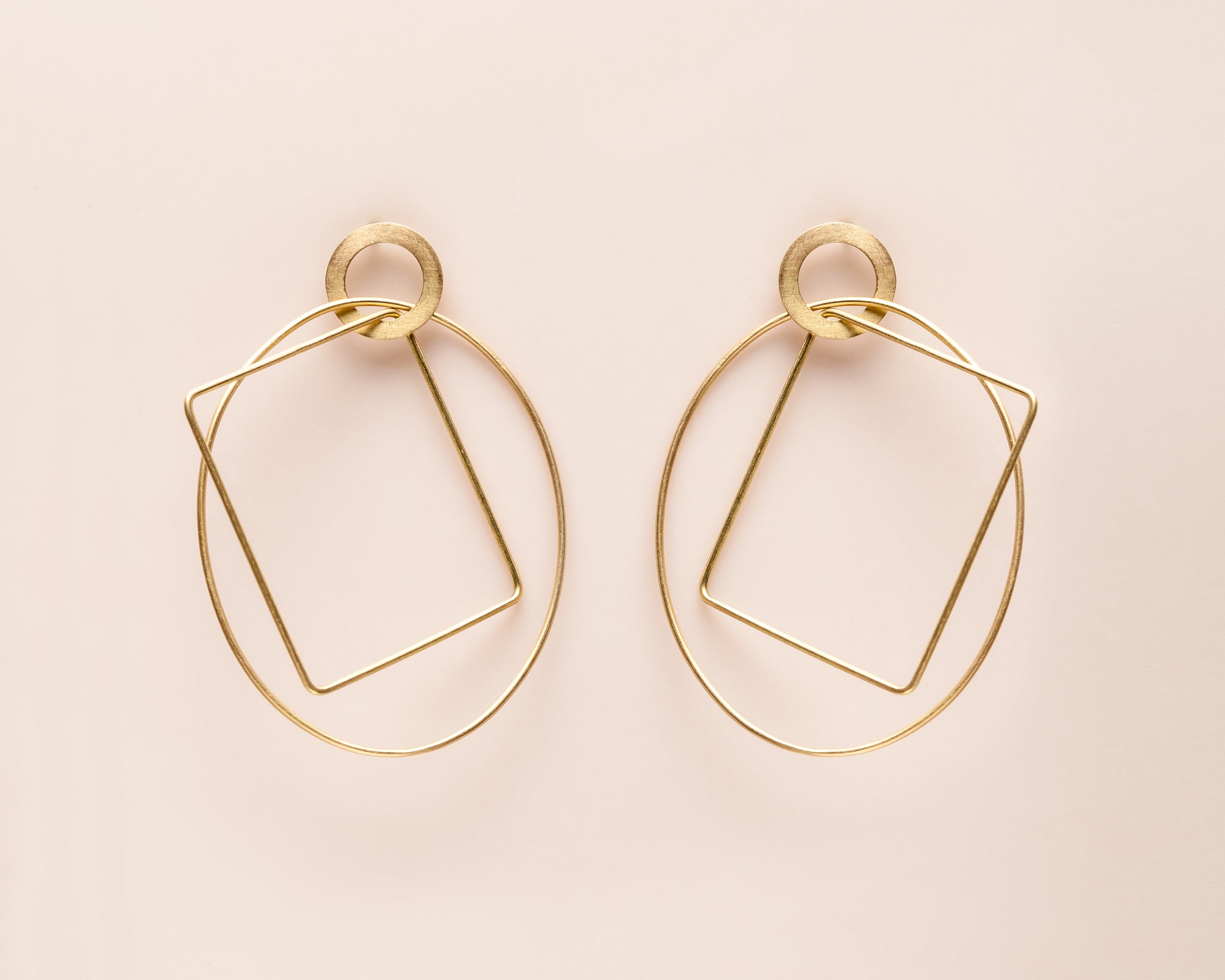 18KT yellow gold hanging earrings - Ovale Rettangolo E