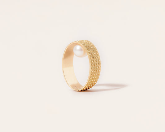 18KT gold band ring with white akoya pearl (diameter 8,5 MM) - Be Touched