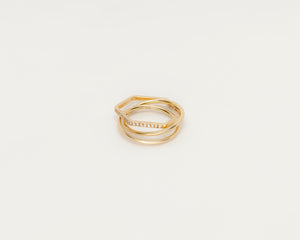 18KT Yellow gold ring, with diamonds - Cerchio Cerchio Esagono
