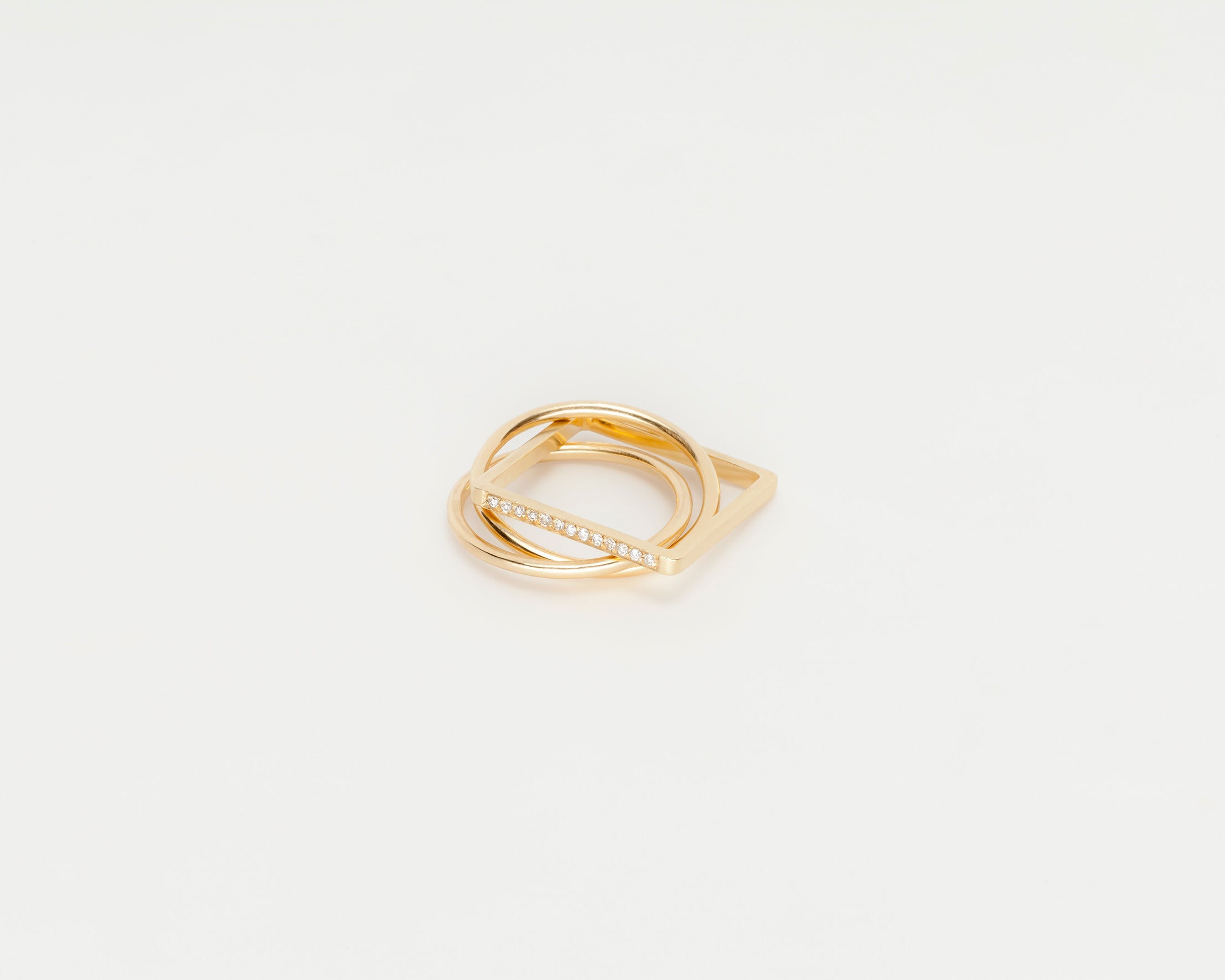 18KT yellow and rose gold ring with diamonds - Quadrato Cerchio Cerchio