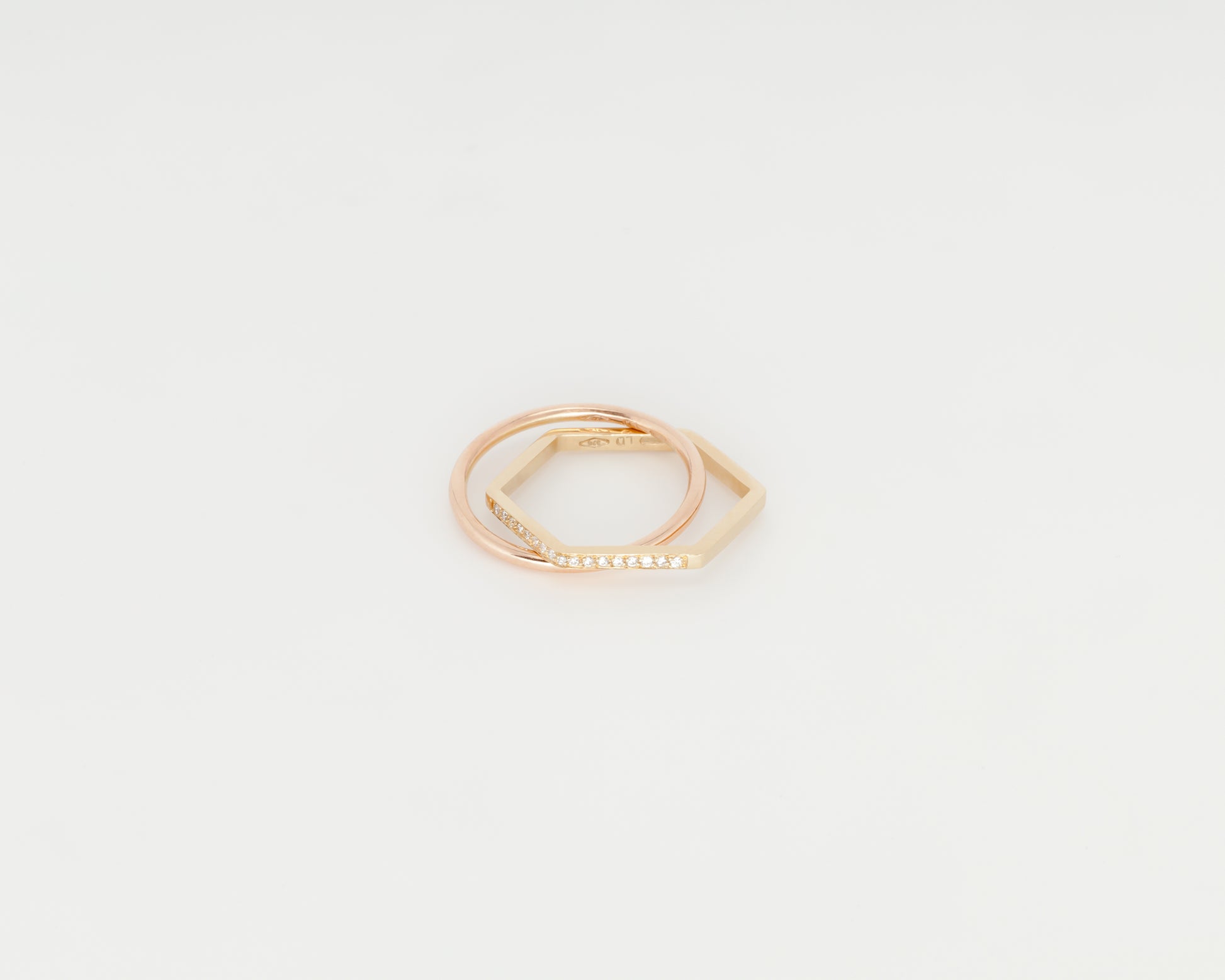 Yellow and rose gold ring,18KT with diamonds - Cerchio Esagono