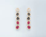 18KT yellow gold earrings with rubies and grey and black diamonds - Mosaico Frammenti