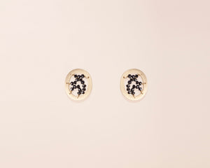18KT yellow gold stud earrings with black diamonds - Small Frame