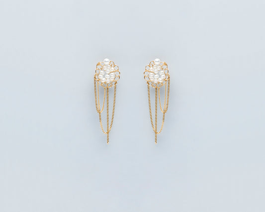 18KT yellow gold chained studs earrings with freshwater pearls - Teodolinda E