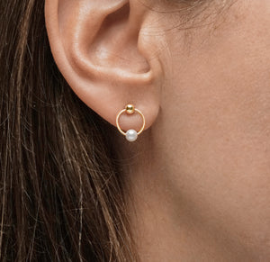 18KT gold earring with freshwater pearl - Orbite 3E