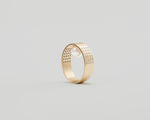 18KT band gold ring with akoya pearl, diamond and sapphire - Pointillisme